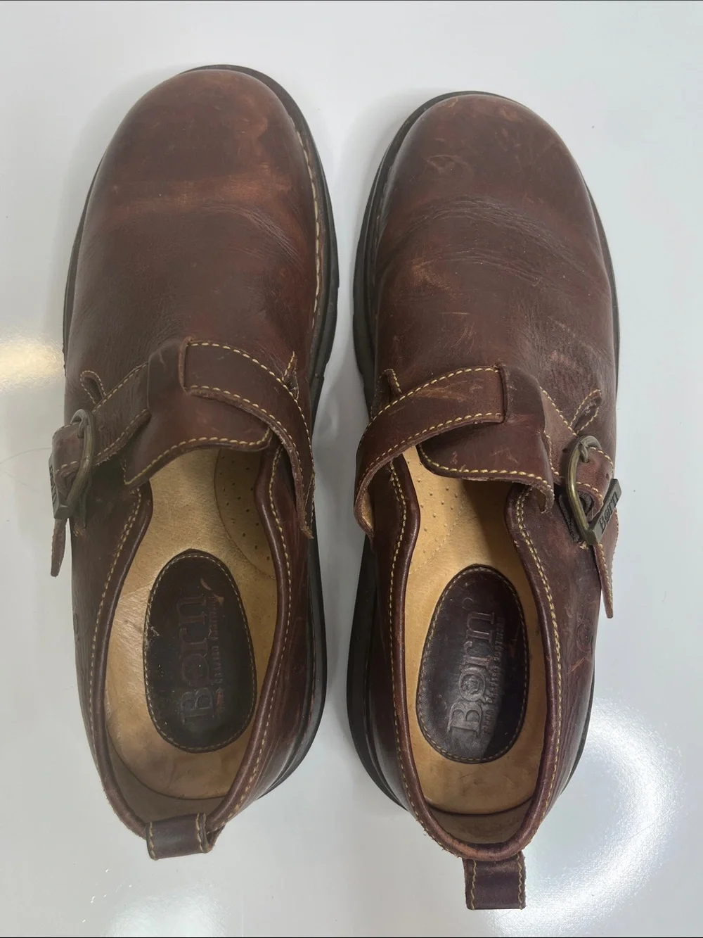 Born Monk Strap Brown Leather Slip-On Shoes Size 11.5